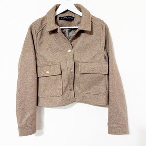 NWT Ci Sono Camel Snap Front Cropped Cozy Polyester Wool Jacked Collared Medium